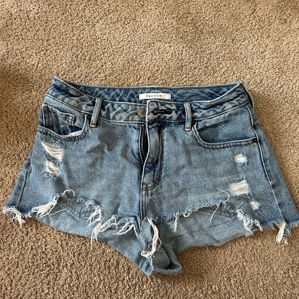 PacSun Women's Ripped Light Blue Jean Shorts